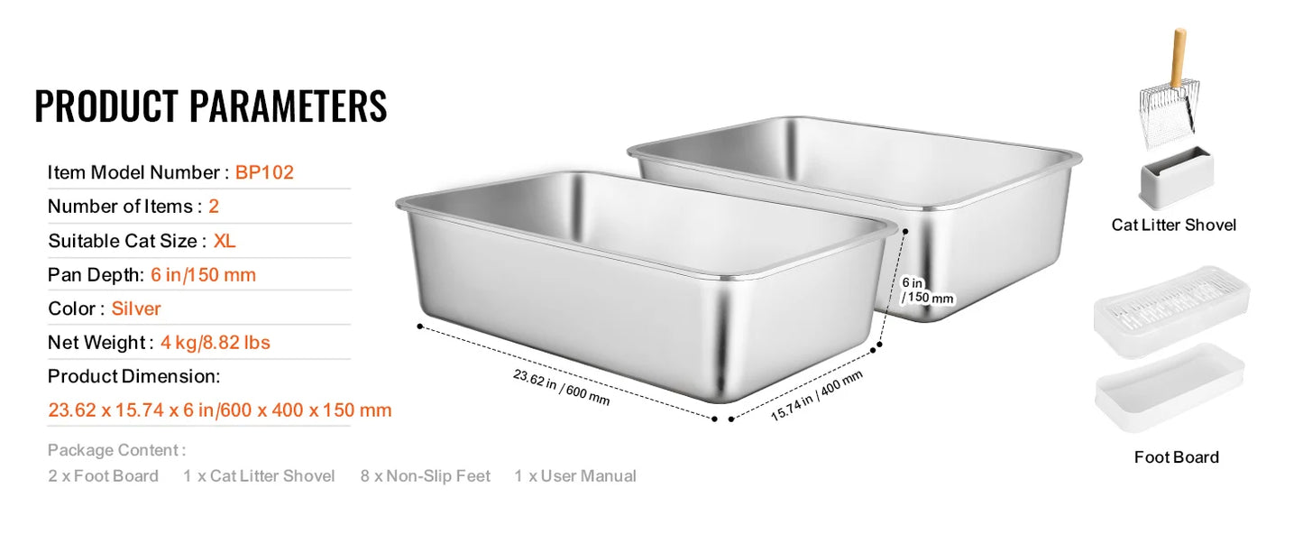 SucceBuy Cat Litter Box Large Stainless Steel Enclosed Odor-Free Cat Litter Box with Scoop Wide Filtering Foot Board for Cats