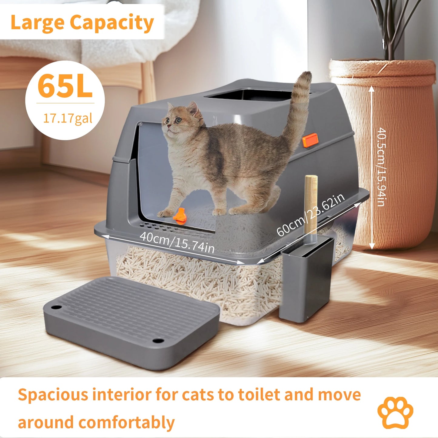 XXL Stainless Steel Cat Litter Box Enclosed Puppy Cat Litter Tray with Lid Large Litter Pan High Wall Side Easy Cleaning Toilet