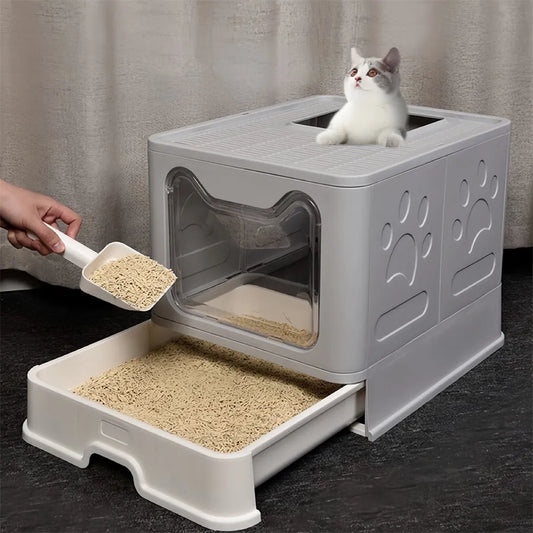 Easy Cleaning Cat Litter Box Large Cat Pan Drawer Anti-Splashing Cat Potty Toilet Tray with Scoop