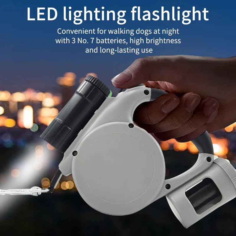 Multifunctional Retractable Dog Leash 5m / 16feet | Hands-Free Retractable Pet Lead, Built-In Storage Box And 3 Garbage Bag Roll