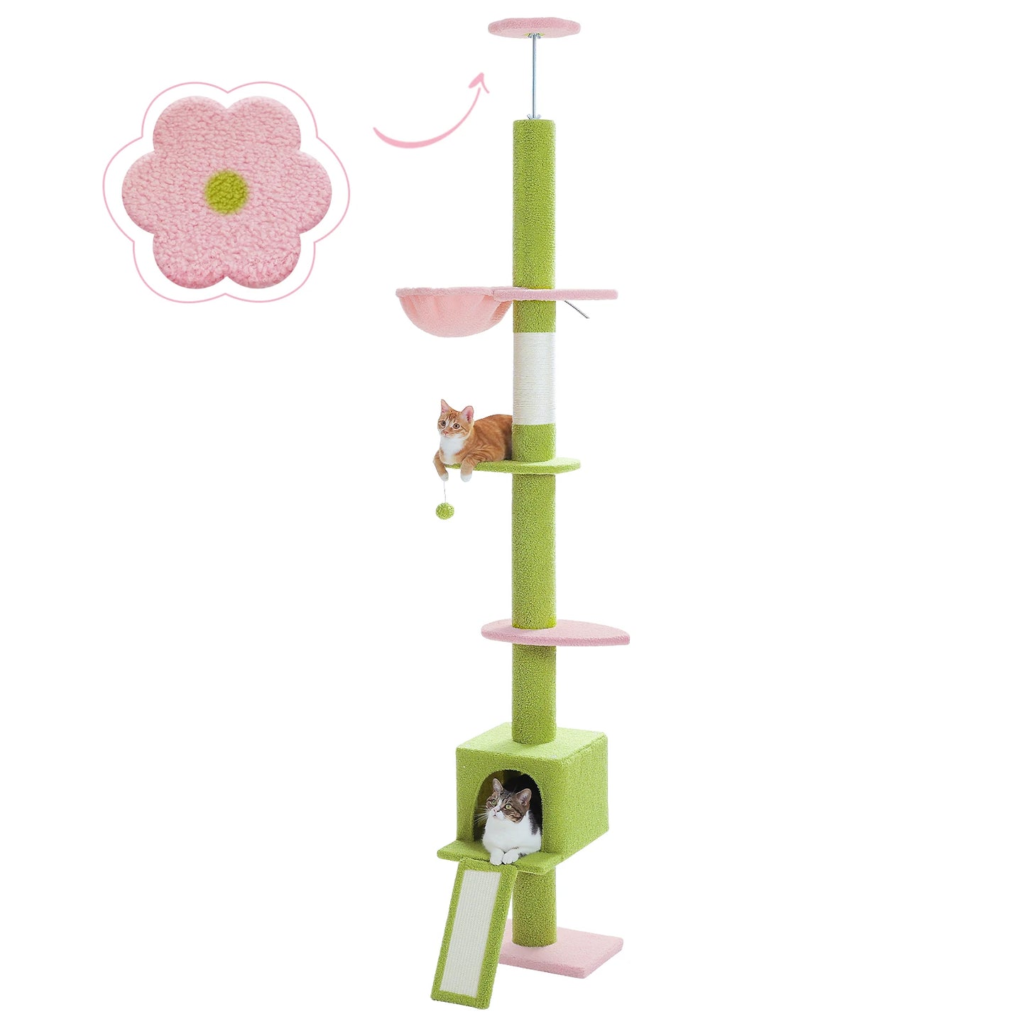Floor to Ceiling 5 Tiers Cat Tree Tower Cat Climbing Tree Adjustable Height  for Indoor Cats with Condo Scratching Post Ladders