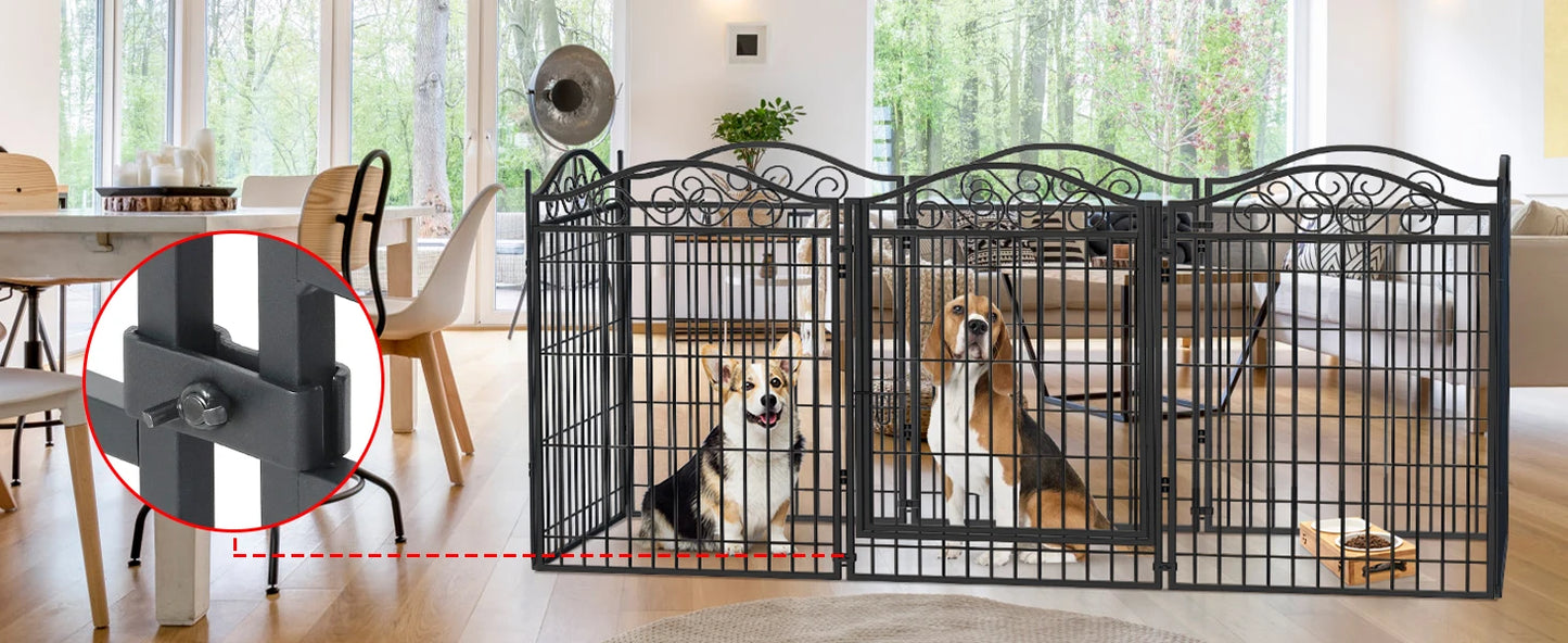 Heavy Duty Dog Playpen 8 Panels Pet Animal Dog Kennel Pen Fence Enclosure Cage Metal Camping Pet Puppy Run Fences Grid with Door