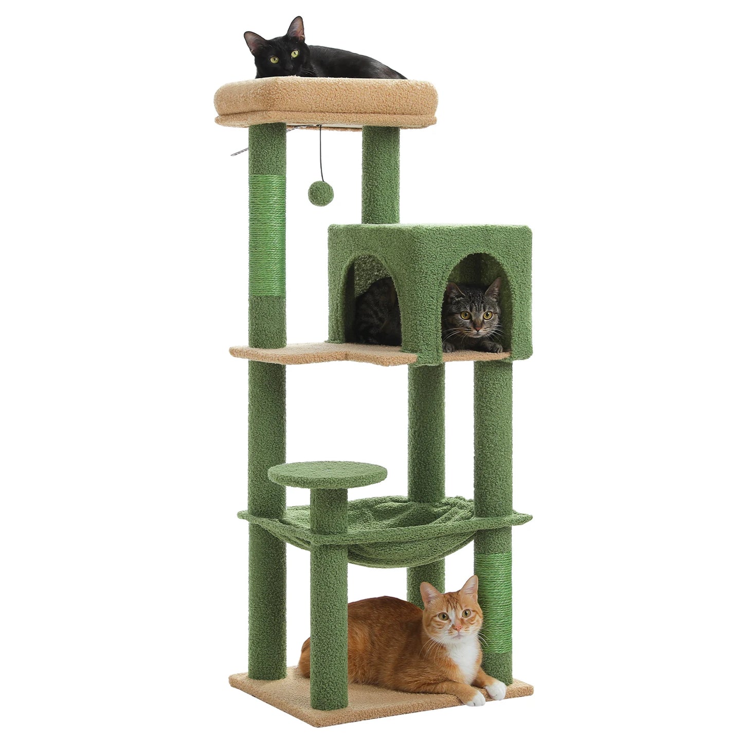 5-Level Cat Tree 113cm Cat Tower with Top Perch,Soft Condo,Natural Sisal Scratching Post,Attractive Pompom,Anti-tip kit,Hammock