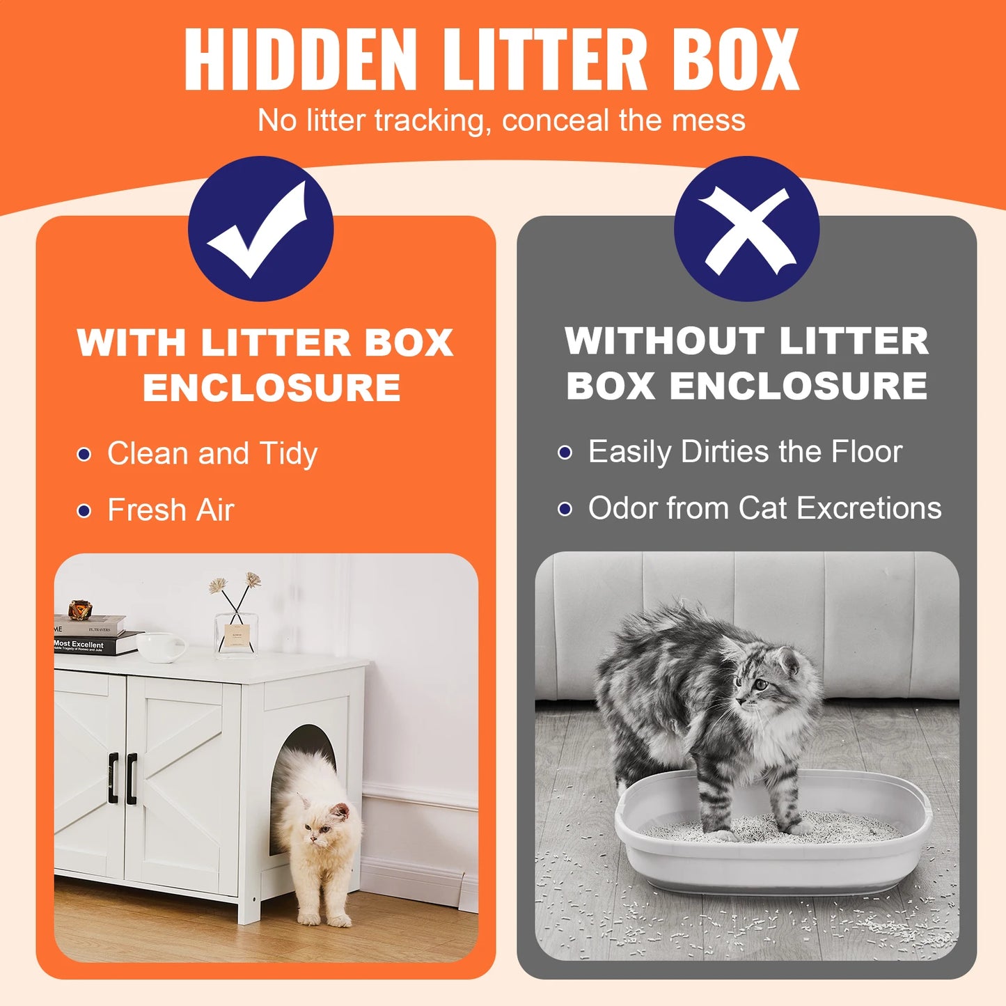 SucceBuy Cat Litter Box Enclosure for 2 Cats Litter Box Furniture Hidden Wooden Cat Box Cabinet Fit Most of Litter Box White