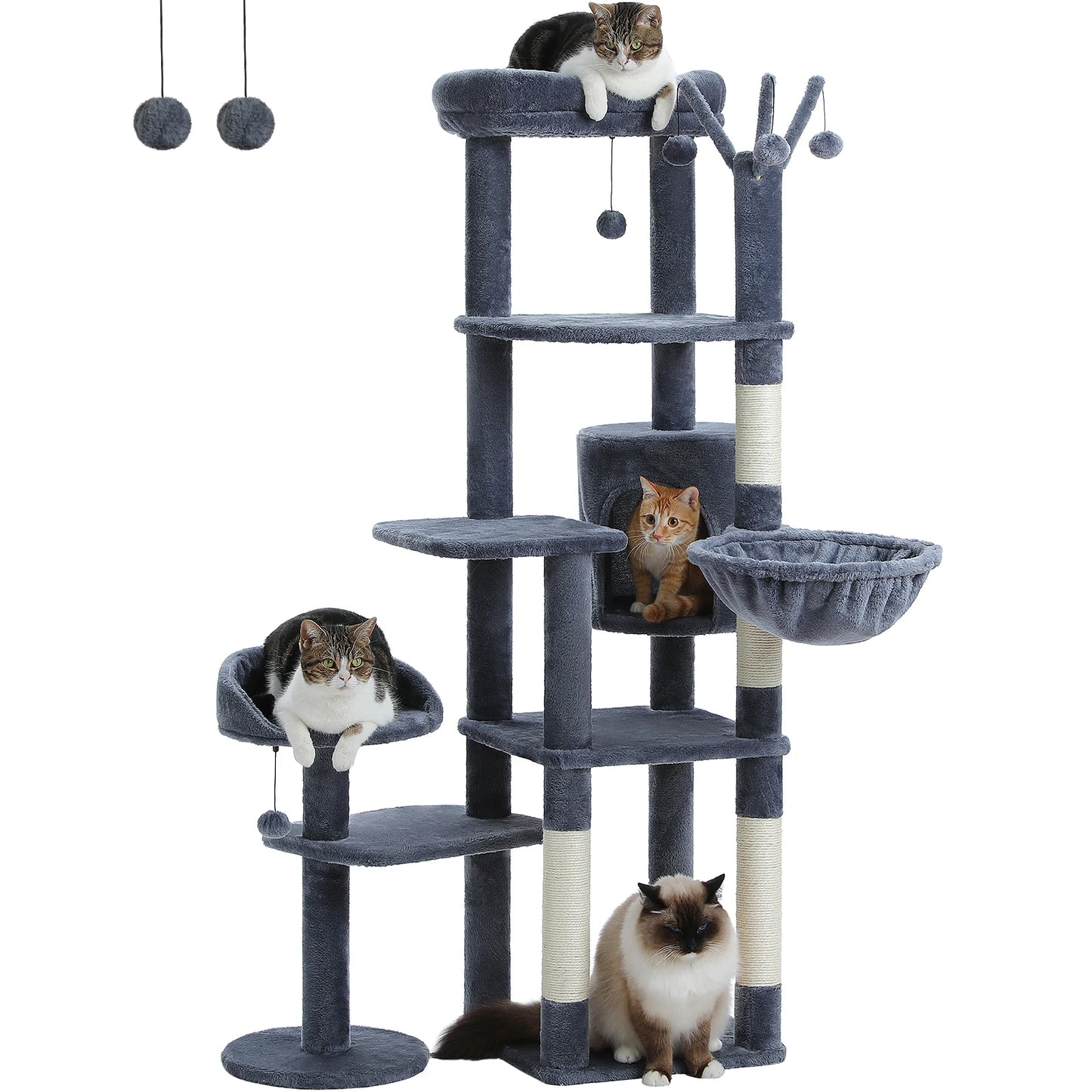 Tall Cat Tree for Large Cat Multi-Level Cactus Cat Tower for Indoor Cats Cat Condo with Large Hammock Scratching Post  2 Perches