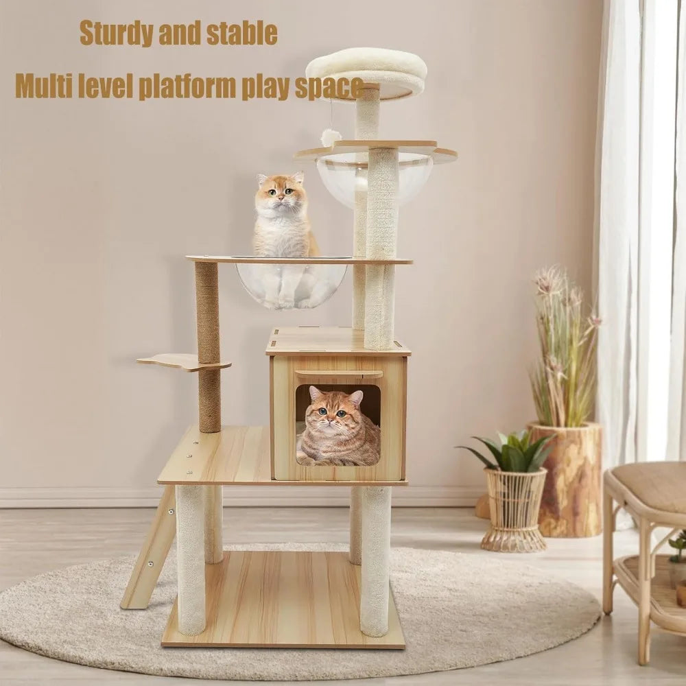 Cat Tree Tower for Indoor Cats 5-Tier Cat Tower Scratching Post Cat Climbing Frame with Climbing Steps and Swing Ball Pet Condo