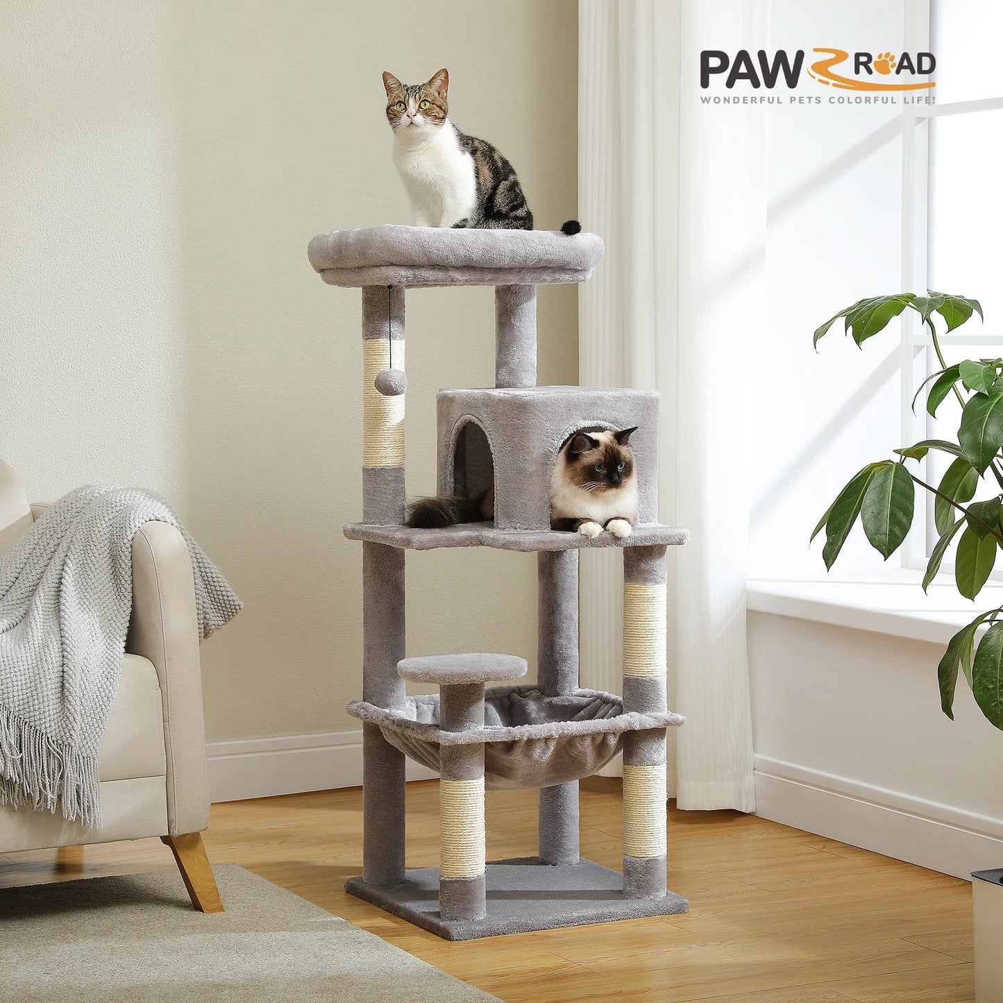 Multi-Level Cat Tree for Indoor, Large Cat Tower with Sisal Scratching Post, Large Condo, Cat Scratcher, Cat Toys, 6 Colors
