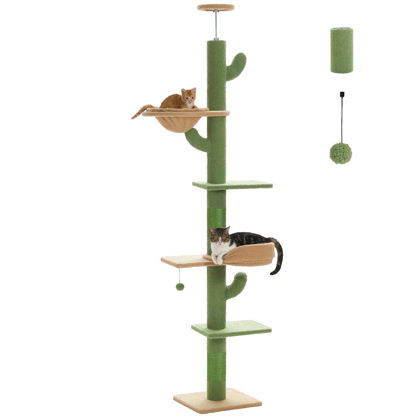 Floor to Ceiling Cactus Cat Tree Tower 5 Levels Height Adjustable Cat Tower with Cat Perch Replaceable Hammock Super Robust