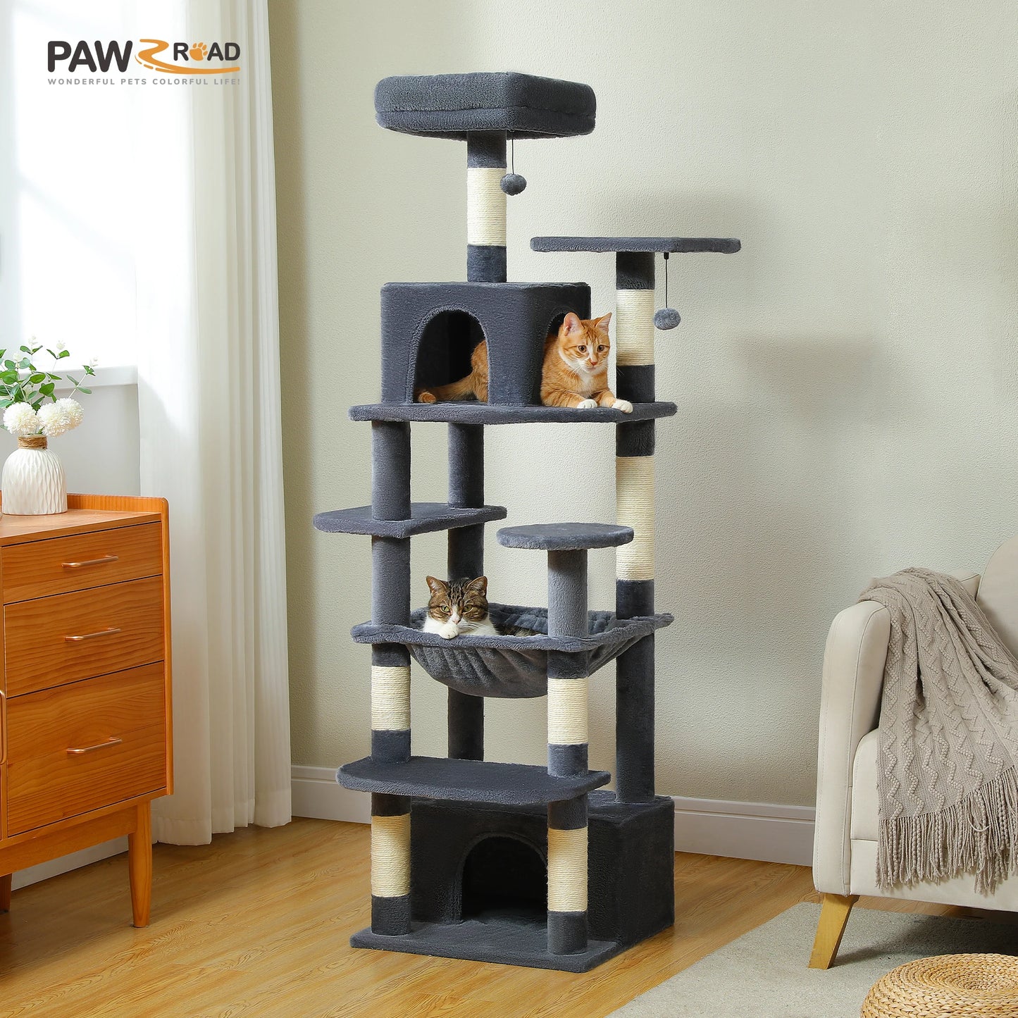 Tall Cat Tree with Scratching Posts Spacious Hammocks Large Condos Large Cat Tower for Indoor Cat Scratcher Cat Toys Accessories