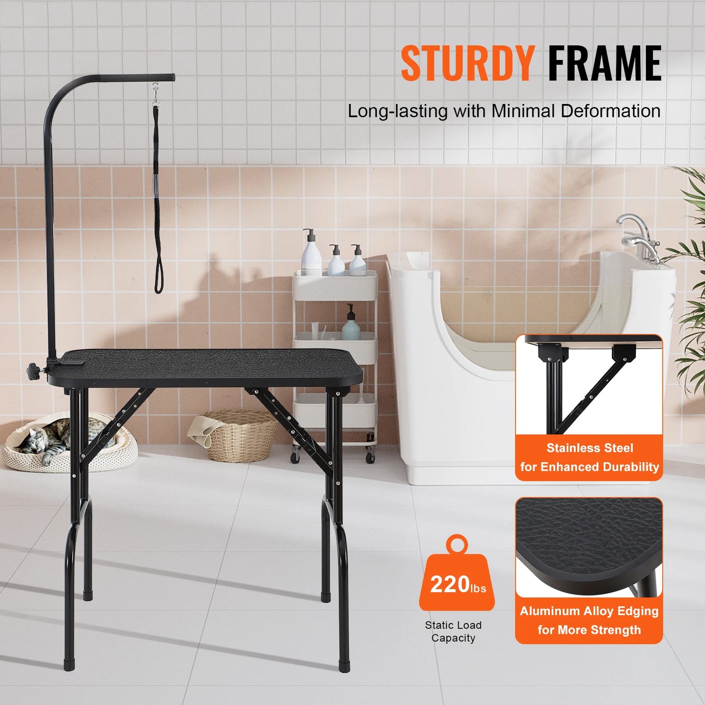 SucceBuy Pet Grooming Table Two Arms with Clamp Dog Station Foldable Pets Stand for Medium Small Dogs with Grooming Loop