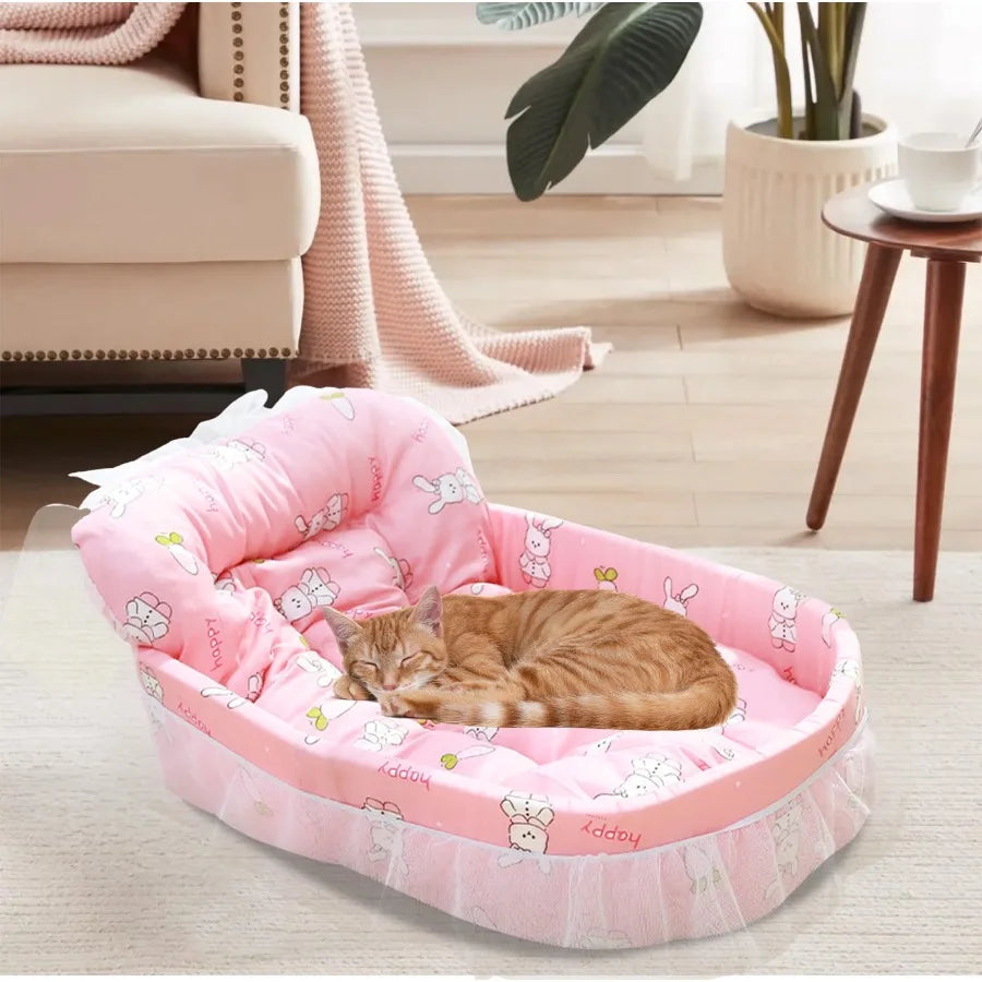 Pink Dog Bed for Small and Medium Dogs and Cats Princess Cat Couch with Washable Soft Fabric Cozy Snuggle Nest Design Ideal for