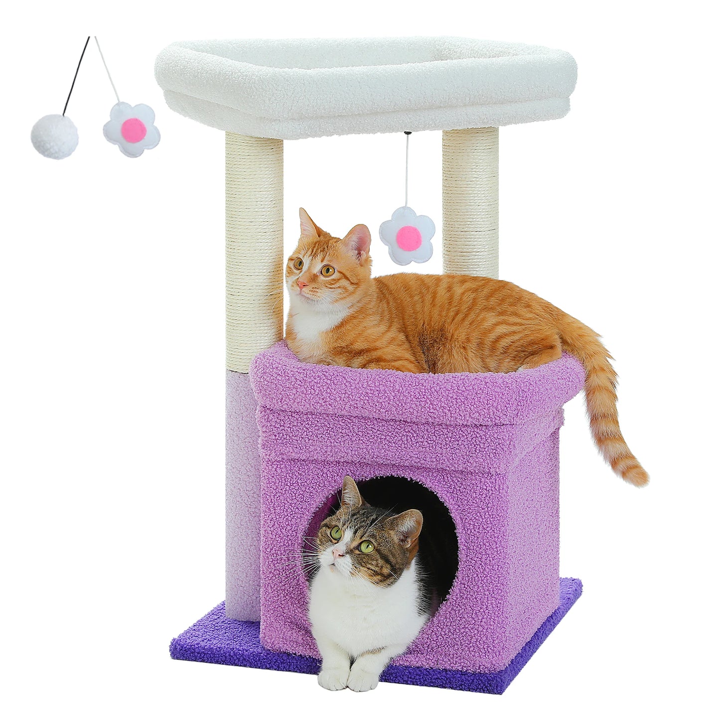 Cat Tree Cat Tower for Indoor Cats with Private Cozy Cat Condo Natural Sisal Scratching Posts and Plush Pom-pom for Small Cats
