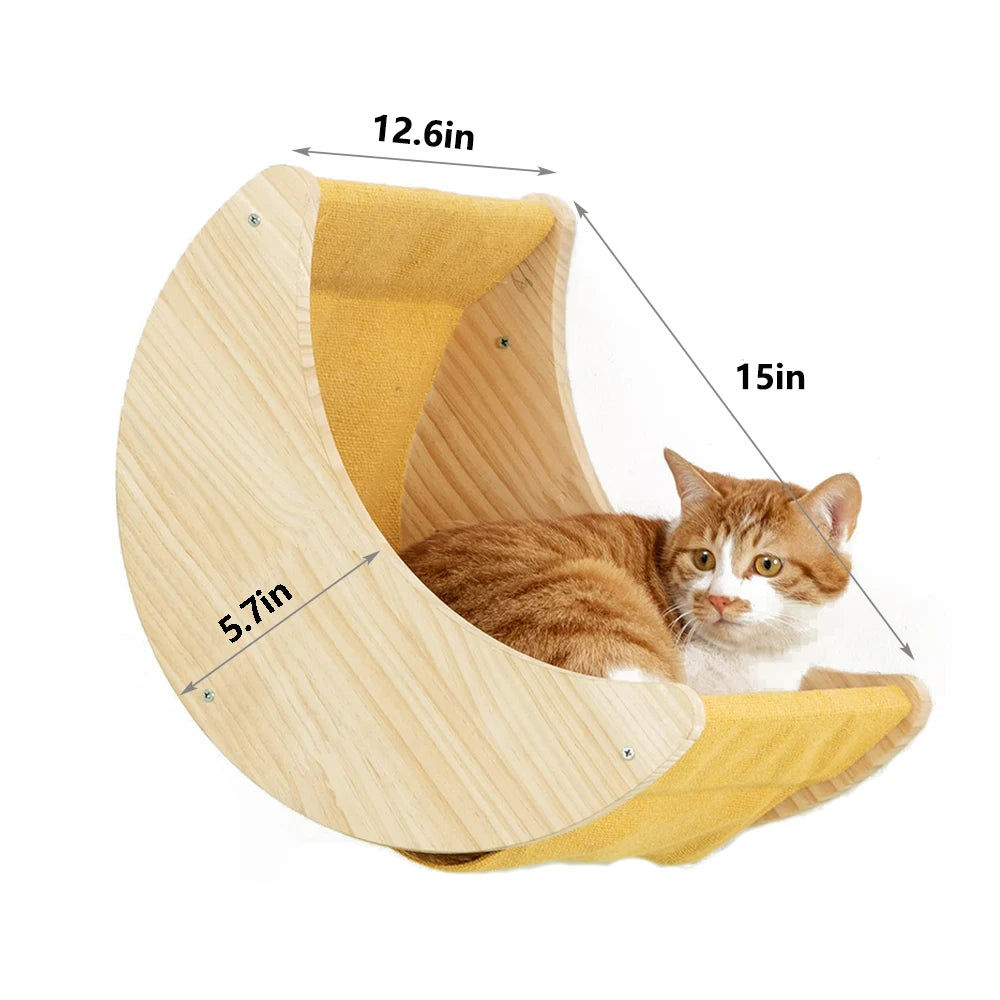 Cat Shelf Wall Hammock Climbing Shelves Moon Shaped And Perches Ladder Solid Wood Steps For Activity Indoor Cats Wall Furniture