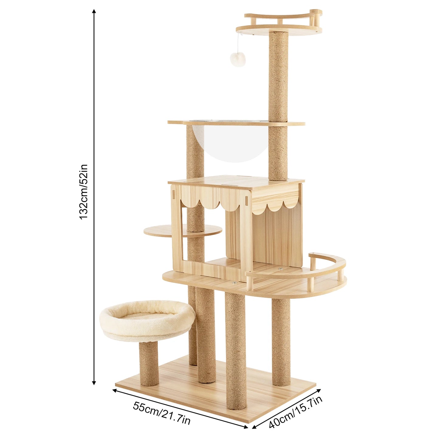 Multi-Level Wood Cat Tree Tower for Indoor All-in-one Pets Play Tree Climbing Jumping Toy Frame with Cushionss