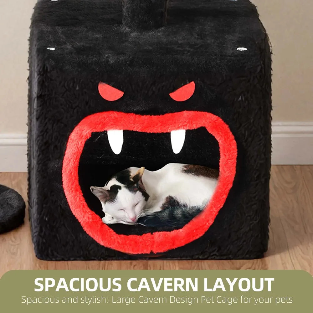 38.5" Gothic Cat Tree with Coffin Bed, Tall Halloween Cat Tower for Indoor Cats with Sisal Scratching Posts, Black