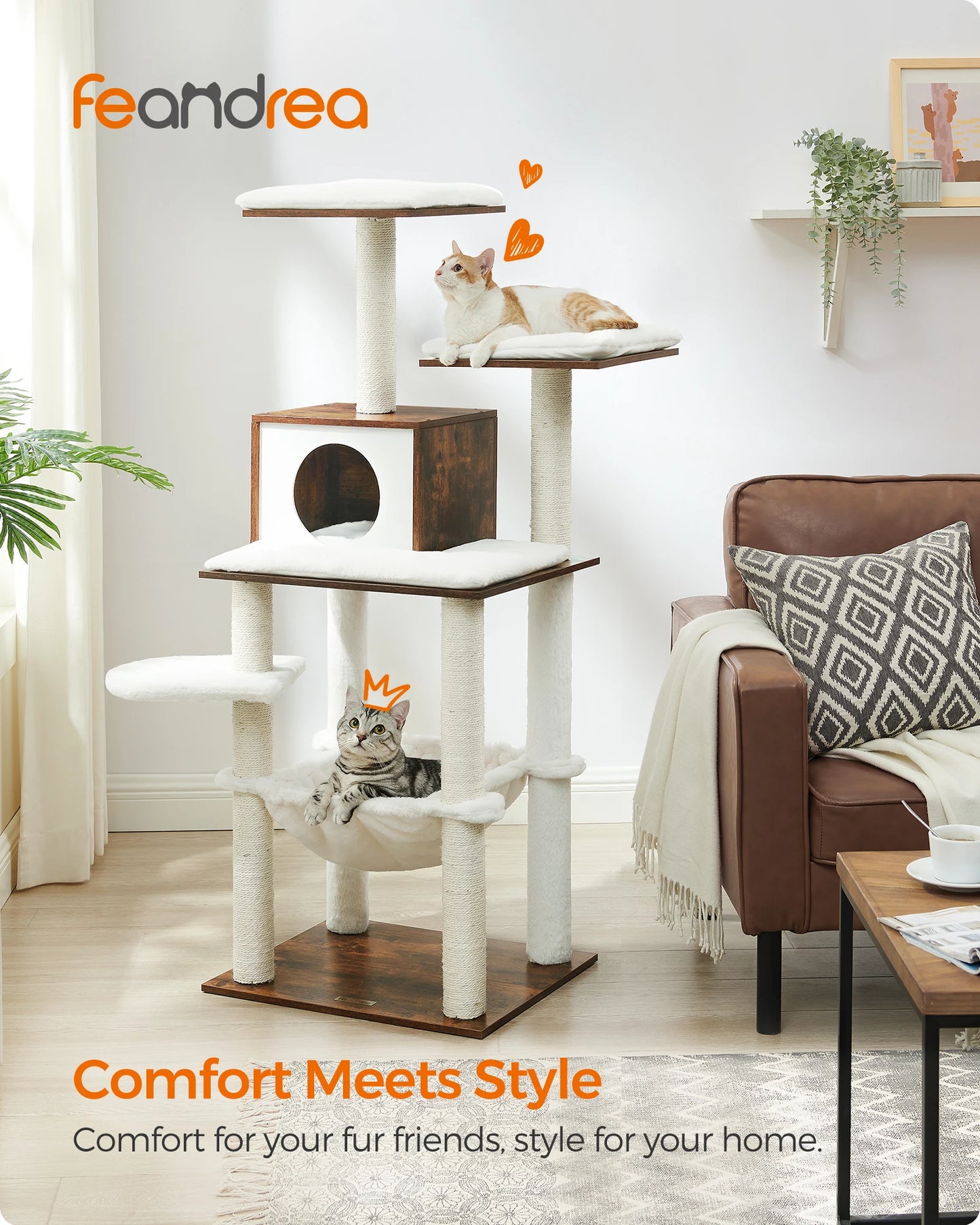 Feandrea Cat Tree, 54.3-Inch Modern Cat Tower for Indoor Cats, Multi-Level Cat Condo, Ultra-Soft Plush, Scratching Posts