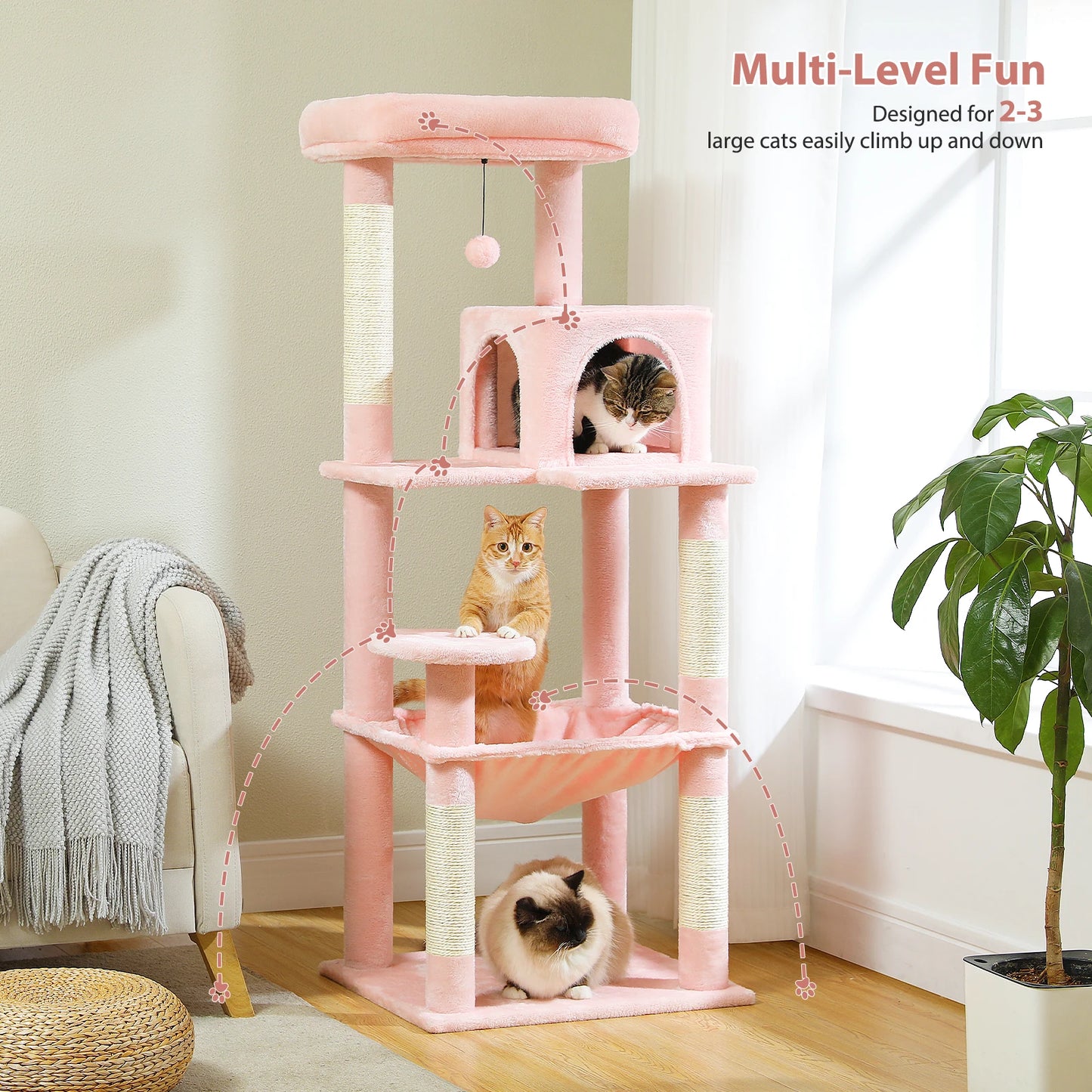 Multi-Level Cat Tree for Indoor, Large Cat Tower with Sisal Scratching Post, Large Condo, Cat Scratcher, Cat Toys, 6 Colors