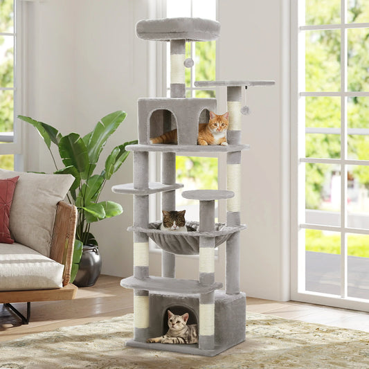 Tall Cat Tree with Scratching Posts Spacious Hammocks Large Condos Large Cat Tower for Indoor Cat Scratcher Cat Toys Accessories