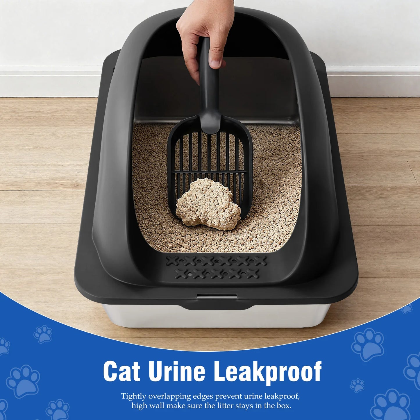 JHK 24IN Stainless Steel Cat Litter Box with Lid Large Cat Litter Box for Big Cats Anti-Urine Leakage Scoop and Mat Included