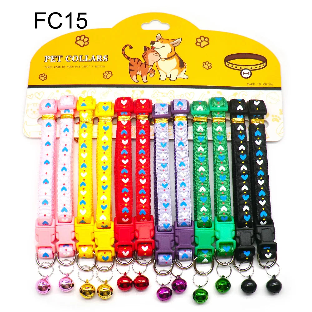 12Pcs Wholesale Mix Color Anti-Lost Dog Collars Pet Cat Puppy Buckle Collar with Bell 6 Colors Footprint
