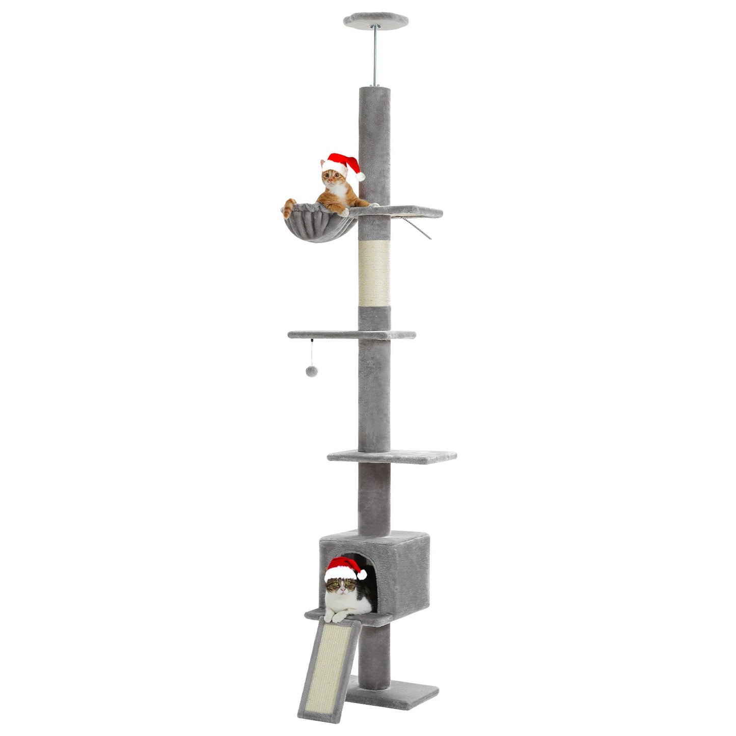 Floor to Ceiling 5 Tiers Cat Tree Tower Cat Climbing Tree Adjustable Height  for Indoor Cats with Condo Scratching Post Ladders