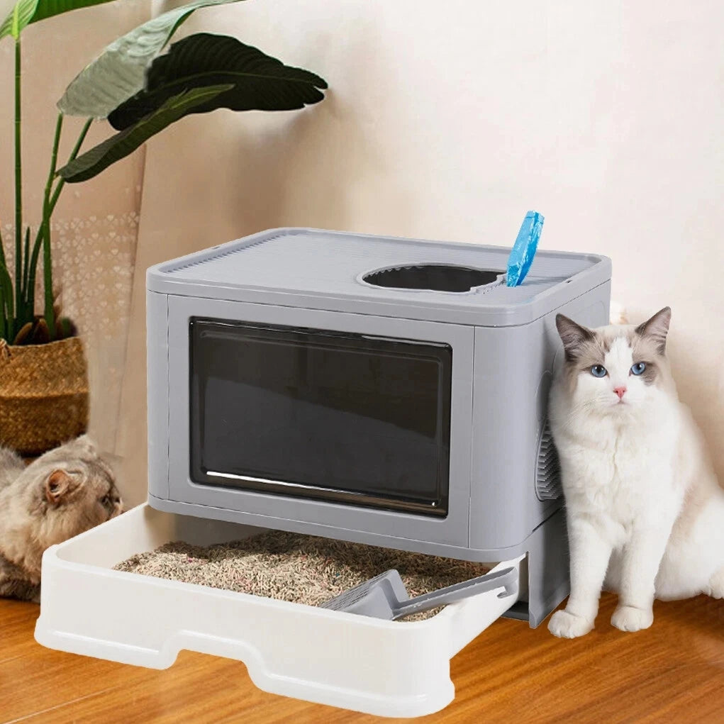 Large Cat Litter Box with Lid Splashproof Enclosed Potty Cat Toilet Scoop Easy to Clean for for Cats and Kittens