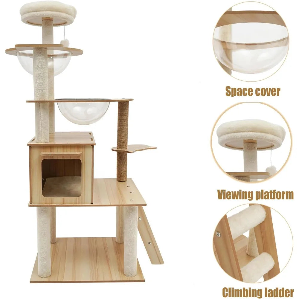 Cat Tree Tower for Indoor Cats 5-Tier Cat Tower Scratching Post Cat Climbing Frame with Climbing Steps and Swing Ball Pet Condo