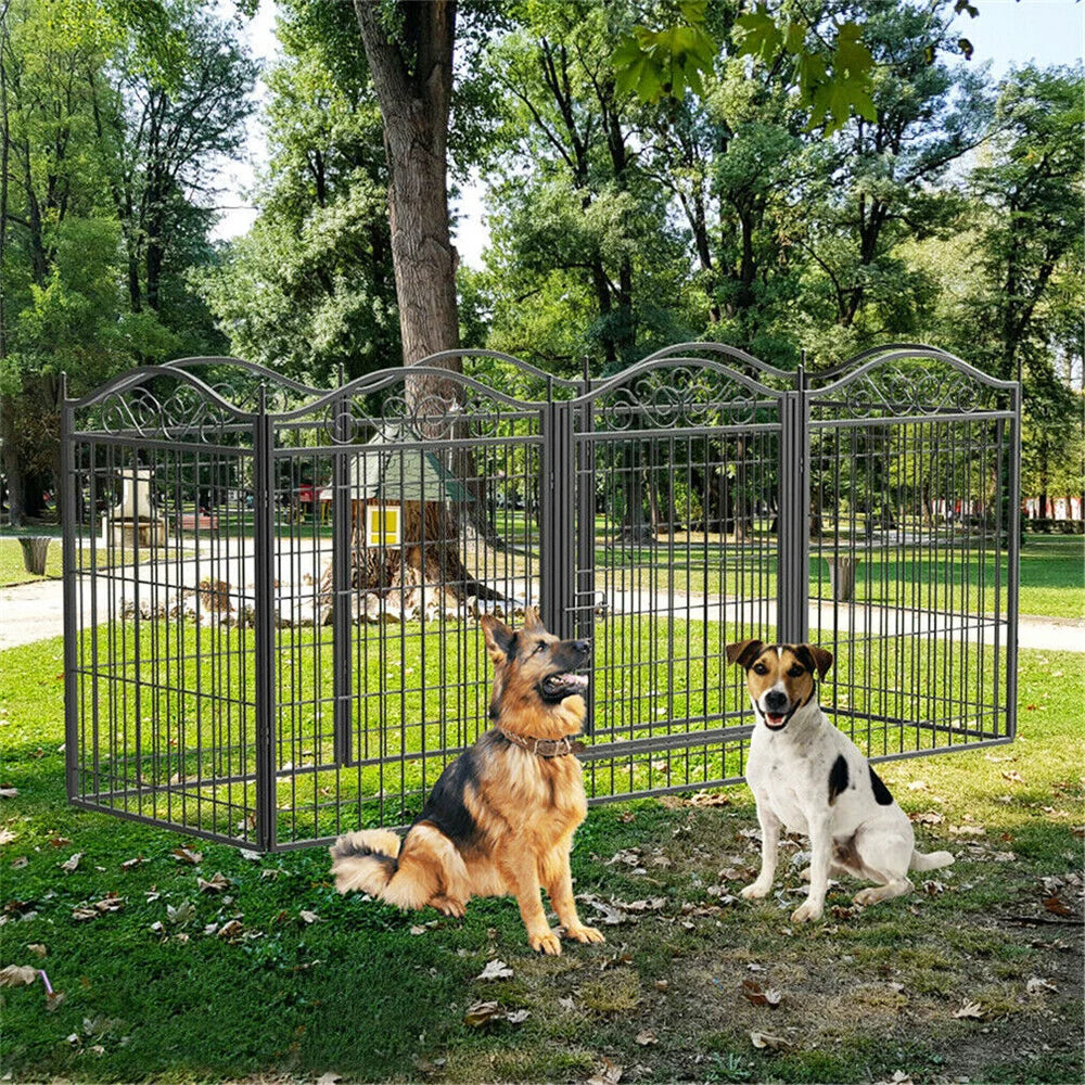 Heavy Duty Dog Playpen 8 Panels Pet Animal Dog Kennel Pen Fence Enclosure Cage Metal Camping Pet Puppy Run Fences Grid with Door