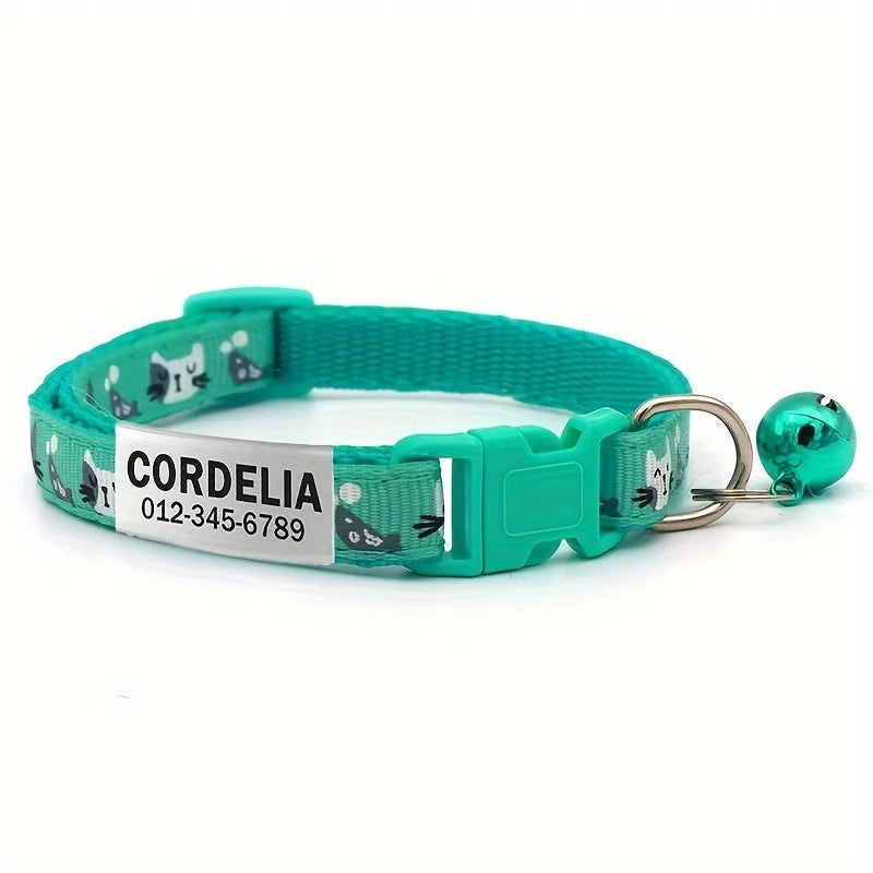 Personalized Printed Cat Collar With Bell Adjustable Kitten Puppy Collars Free Engraved ID Nameplate Anti-lost Safety Buckle