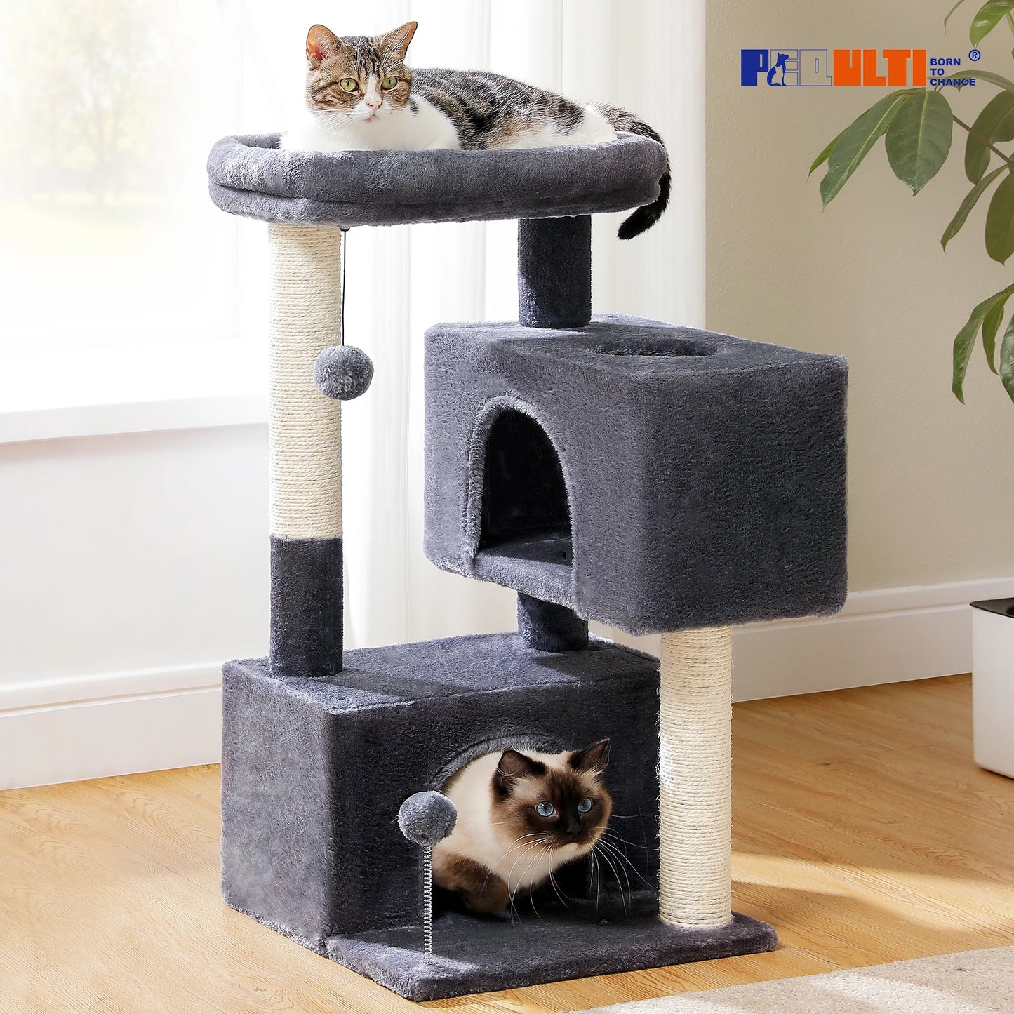 82cm Cat Tree Tower with Detachable Top Perch,Joyful and Interactive Spring Ball,Double Spacious Condos Suitable for Indoor Cats