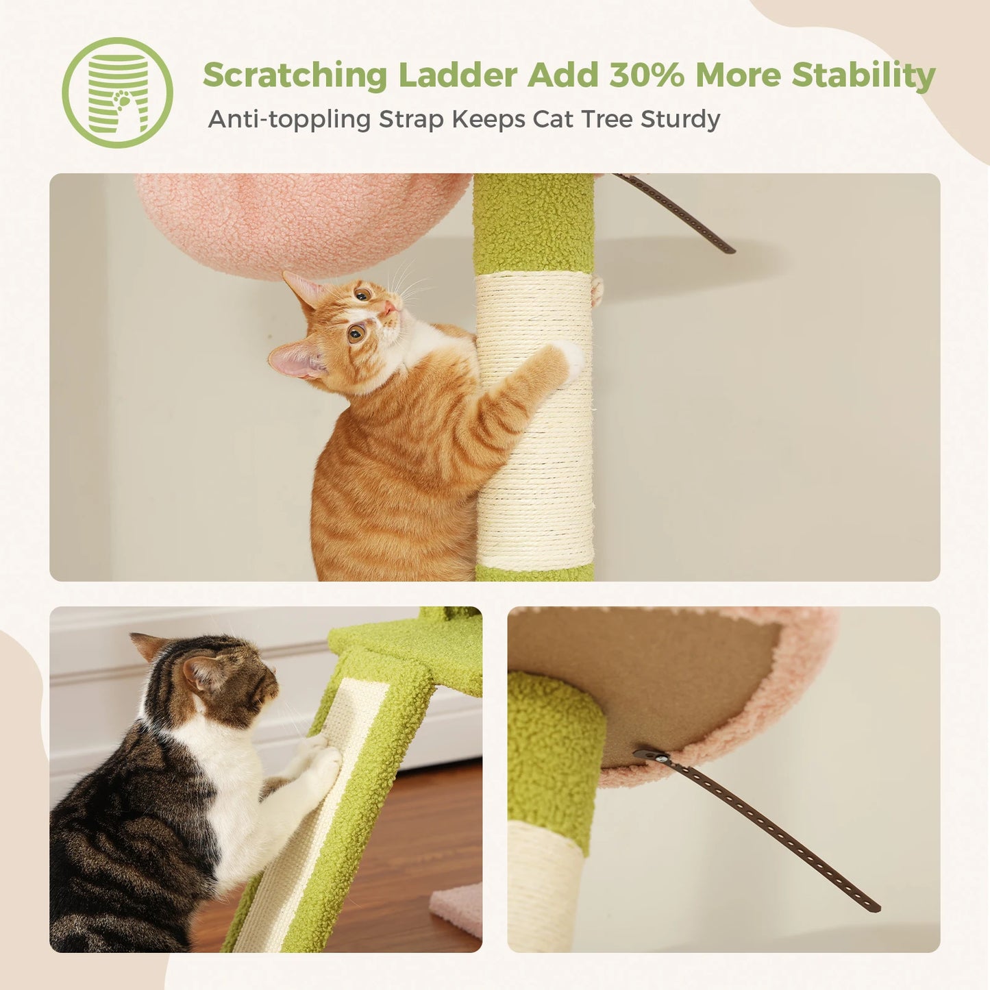 Floor to Ceiling 5 Tiers Cat Tree Tower Cat Climbing Tree Adjustable Height  for Indoor Cats with Condo Scratching Post Ladders