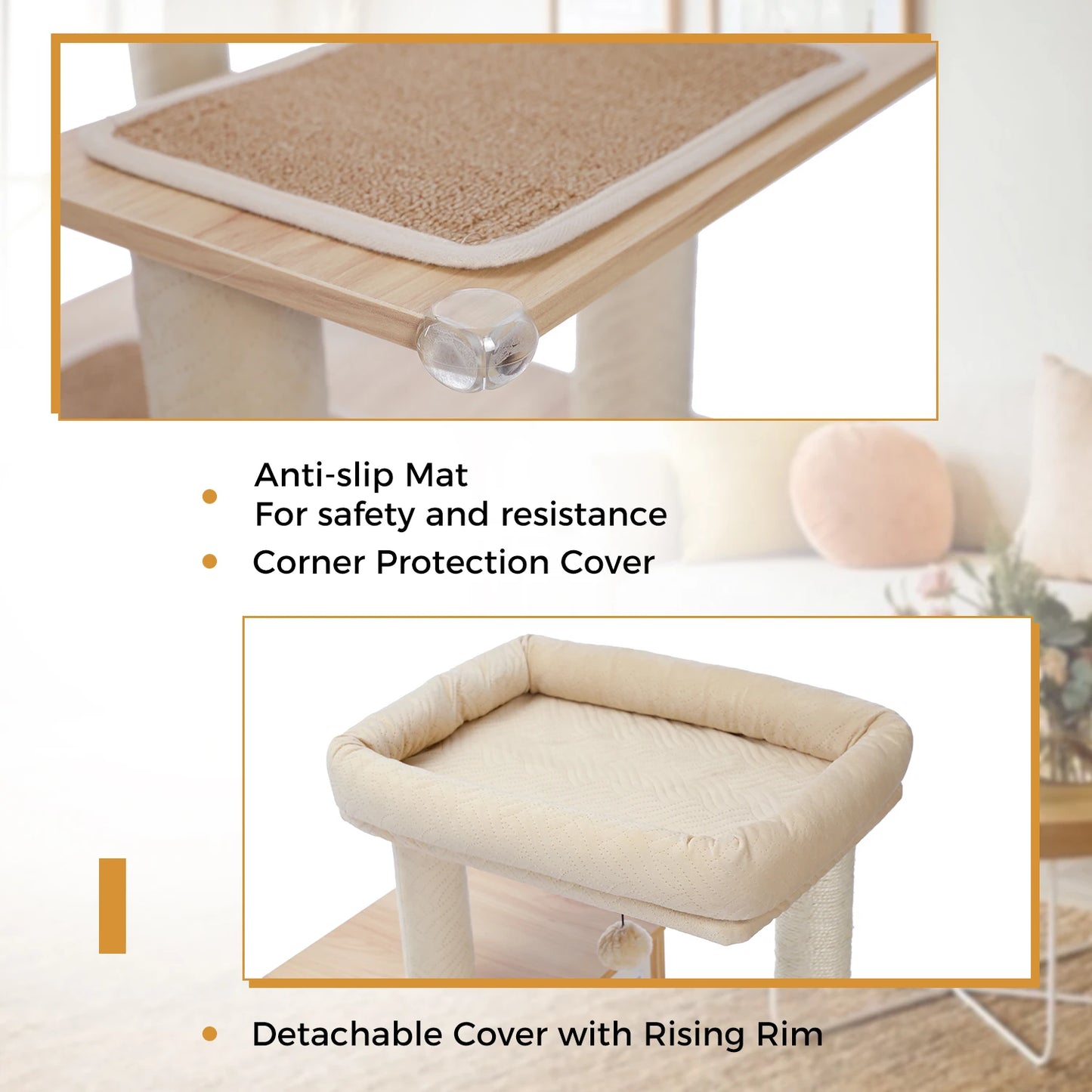 Wood Cat Tree with Storage Cabinet Sisal Scratching Post Cozy Cat Condo Soft Hammock Large Cat Tower for Indoor Cat Accessories