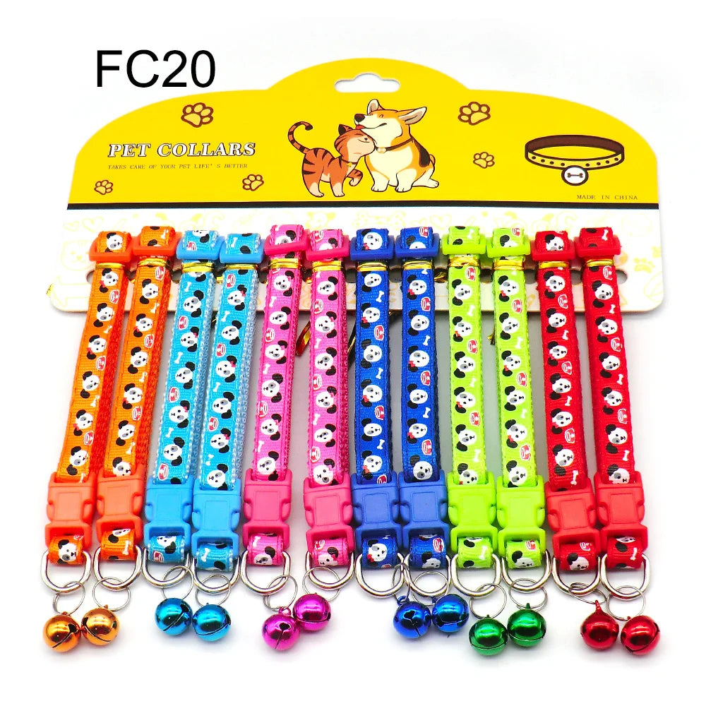 12Pcs Wholesale Mix Color Anti-Lost Dog Collars Pet Cat Puppy Buckle Collar with Bell 6 Colors Footprint