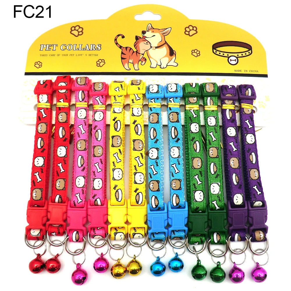 12Pcs Wholesale Mix Color Anti-Lost Dog Collars Pet Cat Puppy Buckle Collar with Bell 6 Colors Footprint