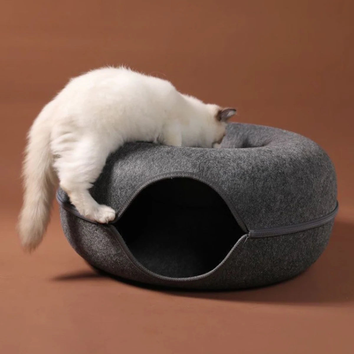 Felt Donut Bed for Cats House With Breather Hole Dog Bed Interactive Play Toys for Cats to Hide 2 in 1 Tunnel for Cats Bed