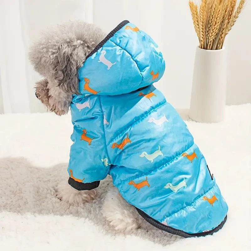 Hot Printed Cotton Down Jacket Autumn Winter Clothes For Dogs With Leash Ring Thicken Hoodie For Small Medium Dogs Puppy