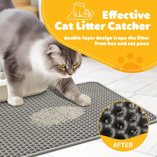 Gray Cat Litter Mat Wear-Resistant, Non-Slip, Sand-Proof And Waterproof For Cats Dogs, Can Be Cleaned Urine-Proof Trap