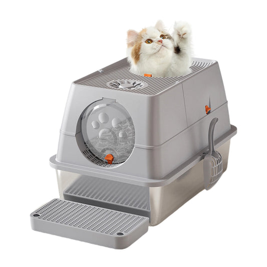 Stainless Steel Covered Litter Box, Top Entry Metal Litter Box for Cats,Proof Litter Boxes with Flip Cover, Removable Top