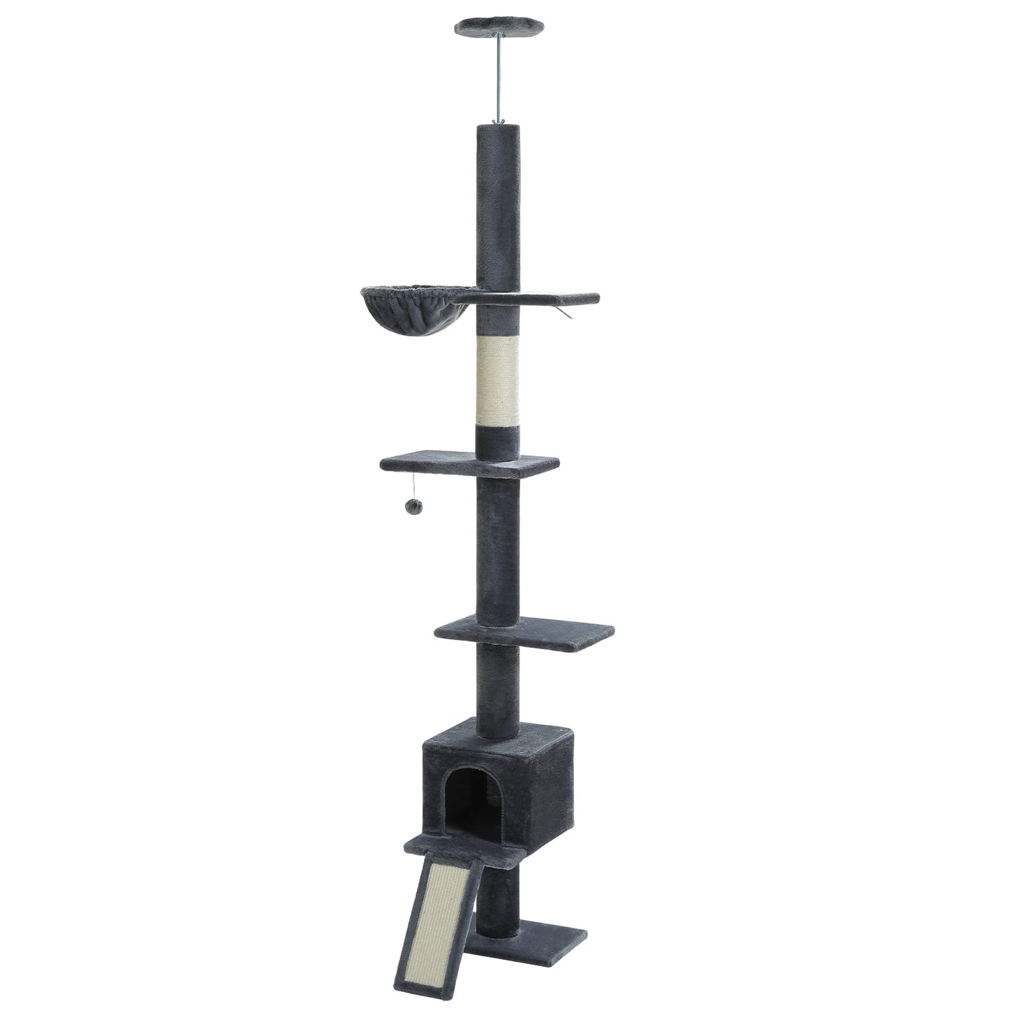 Floor to Ceiling 5 Tiers Cat Tree Tower Cat Climbing Tree Adjustable Height  for Indoor Cats with Condo Scratching Post Ladders