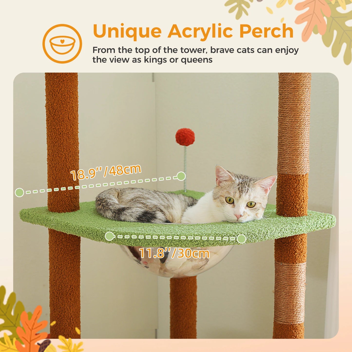 Adjustable Height Tall Cat Tree with Sisal Scratching Posts Spacious Condo Large Hammock Multi-Level Cat Tower Cat Accessories