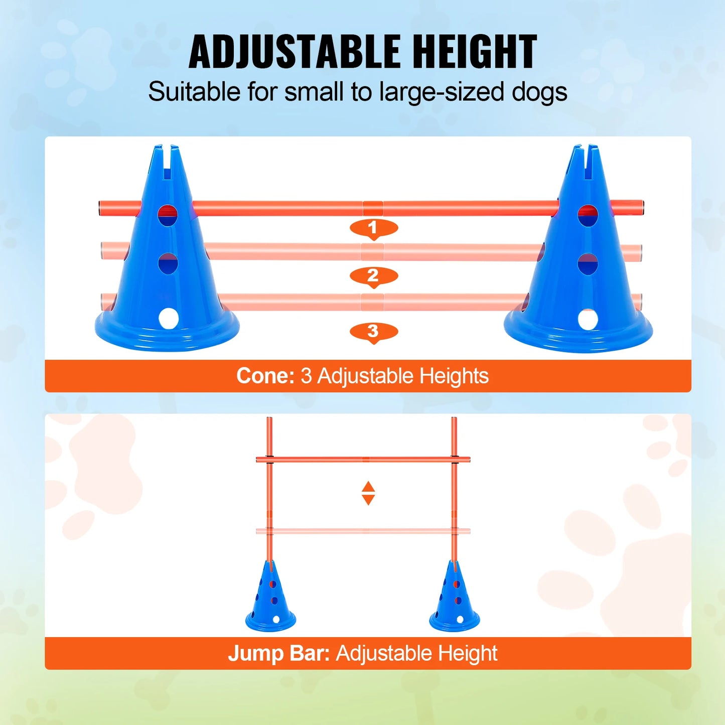SucceBuy Dog Agility Hurdle Cone Set Agility Training Equipment with Height Adjustable Crossbar Dog Obstacle Course Jump Starter