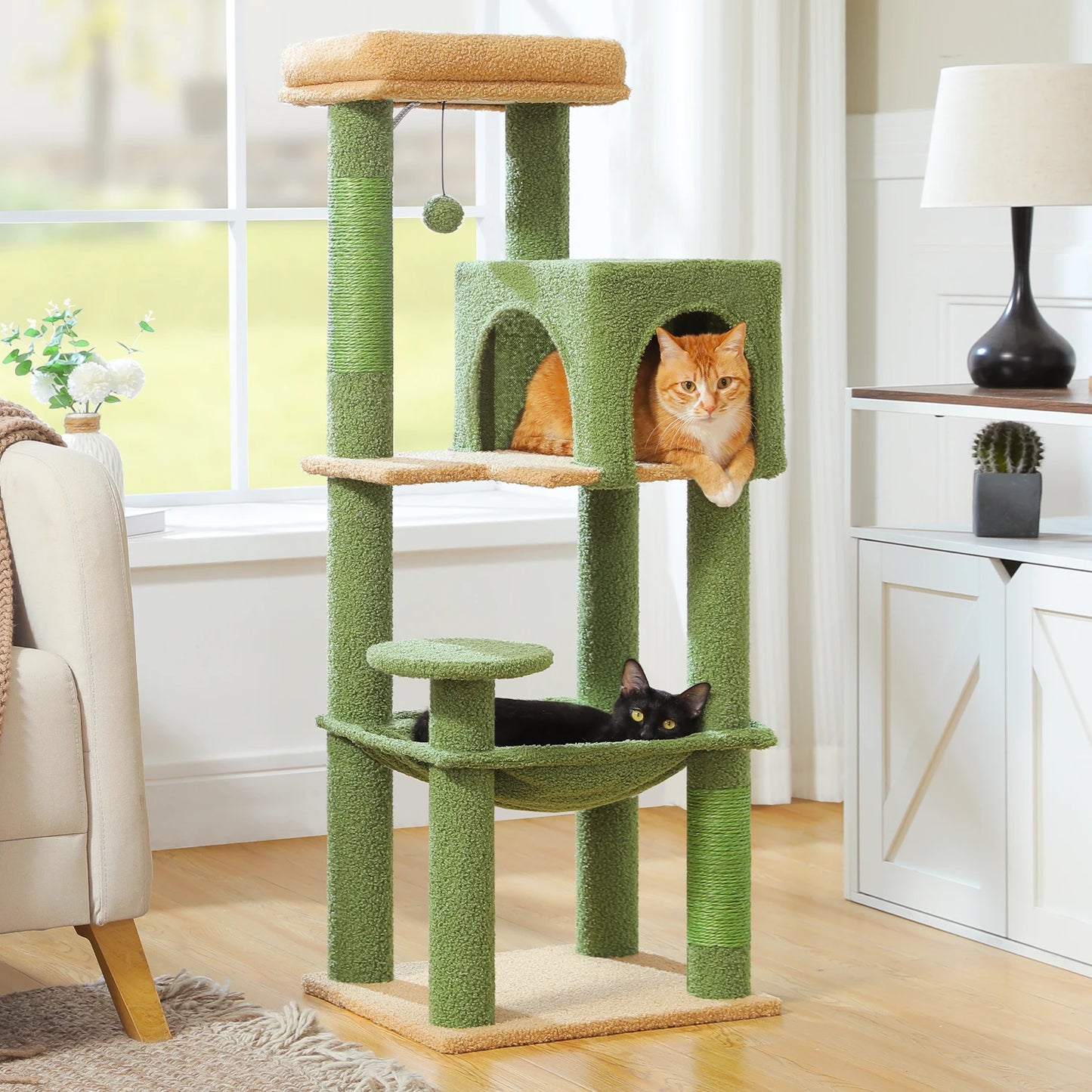 Cat Tree for Indoor Multi-Level Cat Tower with Scratching Posts Cozy Hammock Top Perch Large Cat Condo Cat Toys Cat Accessories