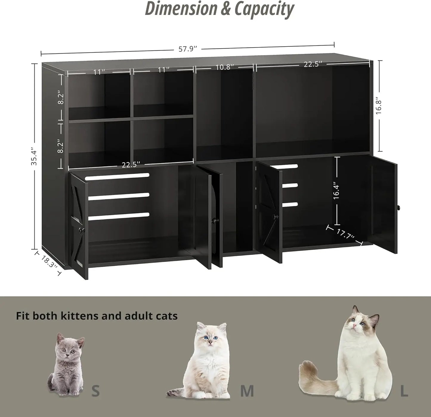 IRONCK Cat Litter Box Enclosure for 2 Cats, Litter Box Furniture Hidden with Double Room and Large Storage Space, Bookcase