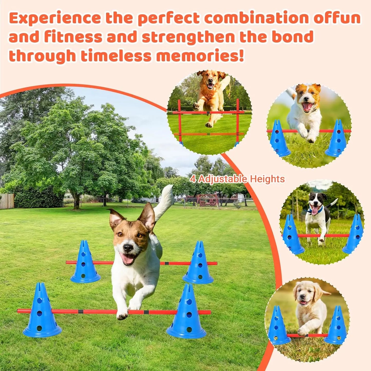 Dog Agility Hurdle Cone Set Dog Agility Course Backyard Set Include 12 Agility Cones 6 Agility Rods Training Equipment