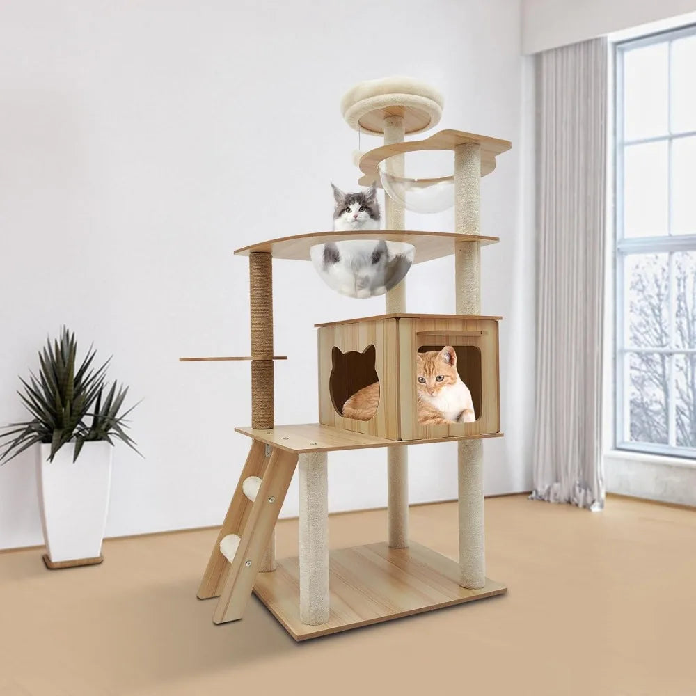 Cat Tree Tower for Indoor Cats 5-Tier Cat Tower Scratching Post Cat Climbing Frame with Climbing Steps and Swing Ball Pet Condo