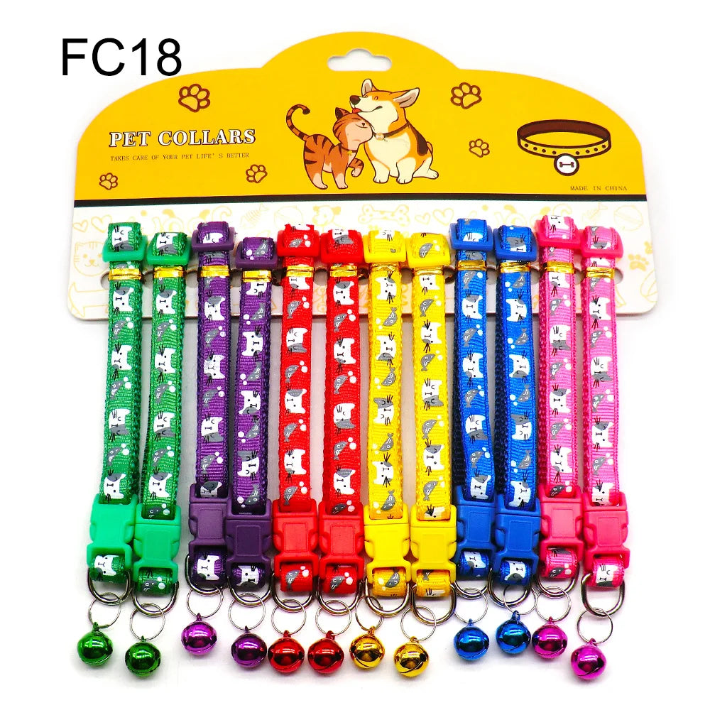 12Pcs Wholesale Mix Color Anti-Lost Dog Collars Pet Cat Puppy Buckle Collar with Bell 6 Colors Footprint