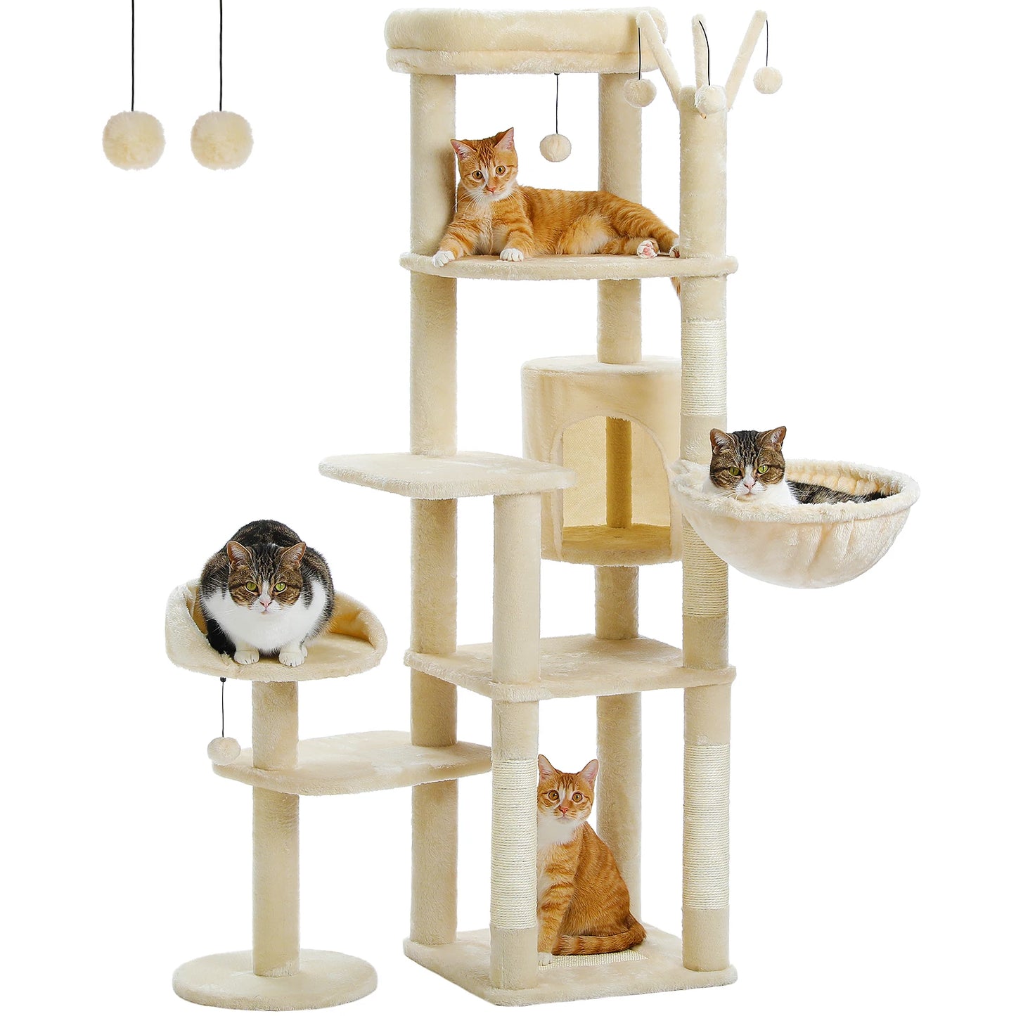 Tall Cat Tree for Large Cat Multi-Level Cactus Cat Tower for Indoor Cats Cat Condo with Large Hammock Scratching Post  2 Perches