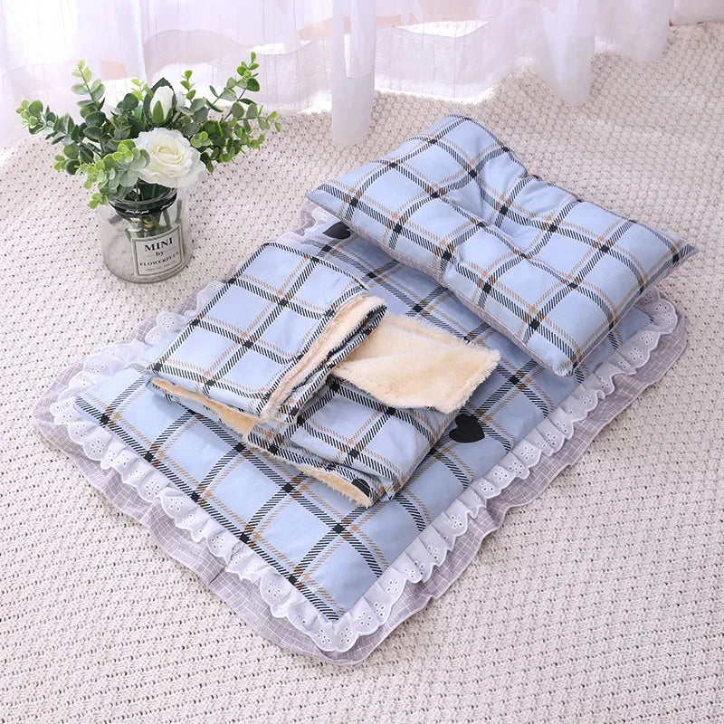 Cute Cat Bed With Pillow Universal Three-Piece Princess Nest Dog Kennel Pet Cushion Small Medium Cat Sleeping Bed Pet Blanket