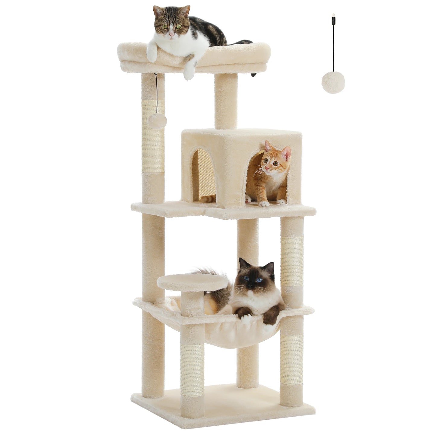 Multi-Level Cat Tree for Indoor, Large Cat Tower with Sisal Scratching Post, Large Condo, Cat Scratcher, Cat Toys, 6 Colors