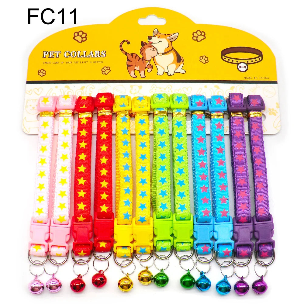 12Pcs Wholesale Mix Color Anti-Lost Dog Collars Pet Cat Puppy Buckle Collar with Bell 6 Colors Footprint